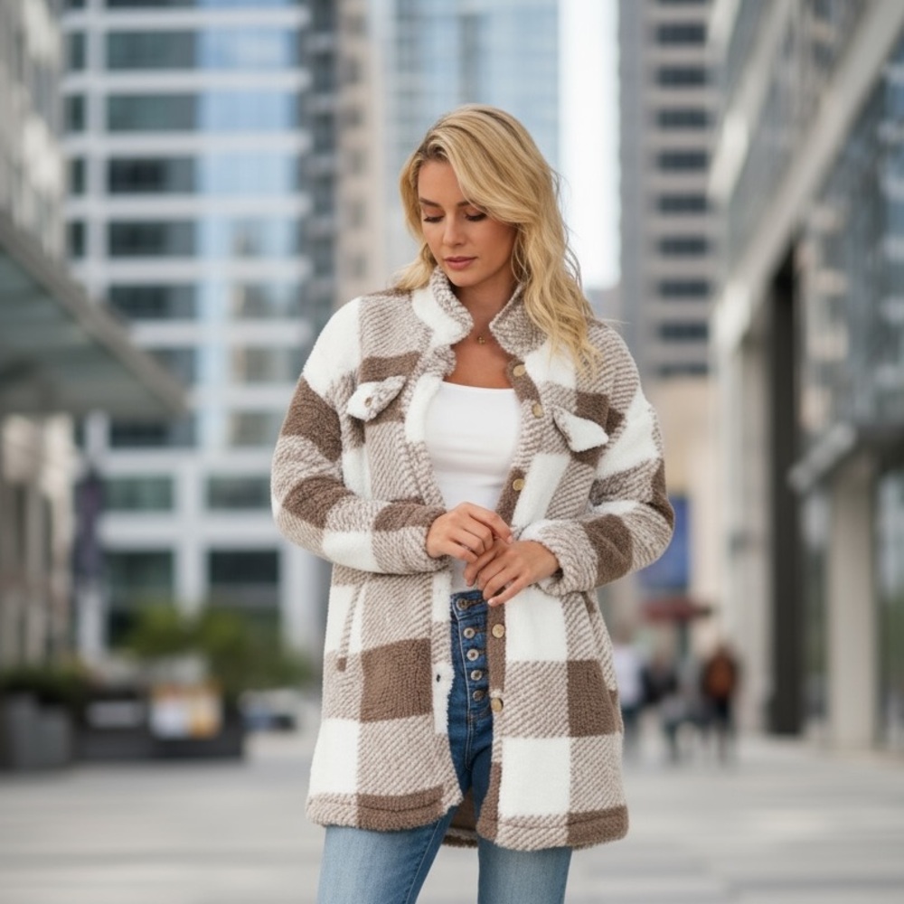 NEW•L-XL•Soul Sunrise Essential Sherpa Soft Neutral Shacket W Buttons